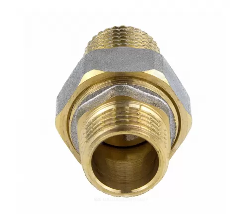 Соединитель латунь никель американка Ду 15 (1/2") прямой НР/НР 9014 ГОСТ 32585-2013 Aquasfera 9014-01