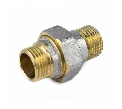Соединитель латунь никель американка Ду 15 (1/2") прямой НР/НР 9014 ГОСТ 32585-2013 Aquasfera 9014-01
