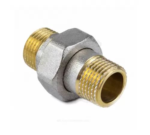 Соединитель латунь никель американка Ду 15 (1/2") прямой НР/НР 9014 ГОСТ 32585-2013 Aquasfera 9014-01