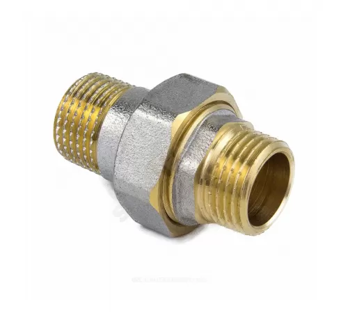 Соединитель латунь никель американка Ду 15 (1/2") прямой НР/НР 9014 ГОСТ 32585-2013 Aquasfera 9014-01
