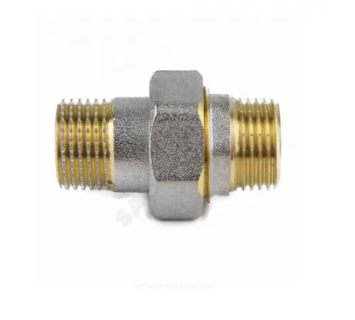 Соединитель латунь никель американка Ду 15 (1/2") прямой НР/НР 9014 ГОСТ 32585-2013 Aquasfera 9014-01