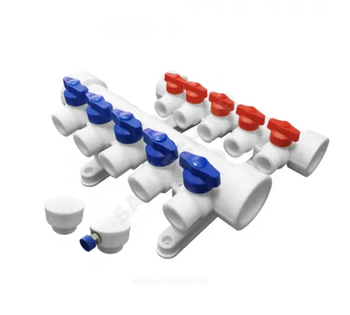 Группа PP-R коллекторная белая Дн 40х20 на 5 выходов с кранами VALFEX 101144005