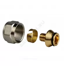 Евроконус для PE-X/PE-RT труб обжим латунь Дн 16х2,0х3/4" с накидной гайкой RTP (РосТурПласт) 29352