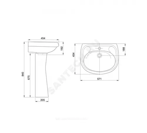 Умывальник подвесной Воротынский 57 1 отверстие под смеситель по центру крап на белом Santeri 1.3111.7.S01.10B.0