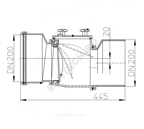 Клапан обратный канализационный коричневый Дн 200 б/нап с заслонкой из нерж стали, монтажным лючком HL 720