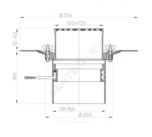 Воронка кровельная HL62.1B с вертикальным выпуском PP Дн 160 с трапом, электрообогревом, теплоизоляцией, обжимным фланцем HL HL62.1B/5