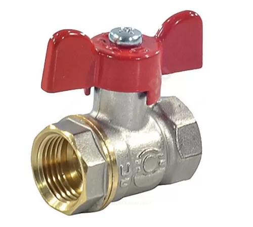 Кран шаровой латунь никель 11Б27фт1М OPTIMA Ду 20 Ру25 ВР полнопроходной бабочка красная VALFEX VF.217.NLB1.034