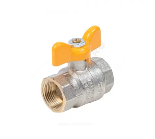 Кран шаровой латунь никель газ Эксперт Ду 25 Ру40 ВР/НР полнопроходной бабочка Dist Н223Б