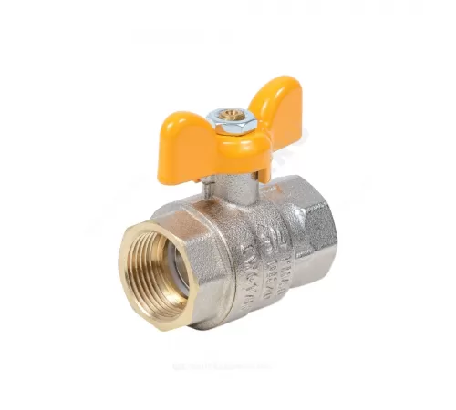 Кран шаровой латунь никель газ Эксперт Ду 25 Ру40 ВР/НР полнопроходной бабочка Dist Н223Б