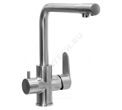 Смеситель для кухонной мойки ручка сбоку одноручный излив с каналом для питьевой воды STEEL Профсан PSM-300-22