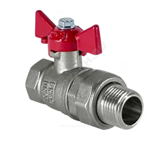 Кран шаровой латунь никель 11Б27фт1М Ду 25 Ру40 ВР/"американка" бабочка красная VALFEX VF.227.NB1.100.N/P59