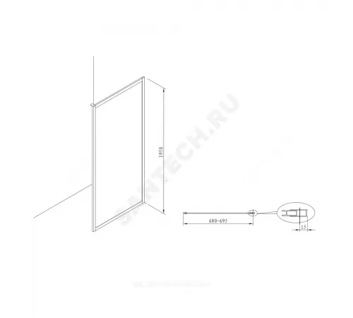 Стенка душевая Town-N 800х1950мм прозрачное стекло профиль хром Roca MP2308012M