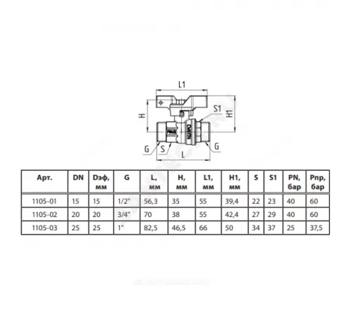 Кран шаровой латунь никель 1105 Standard Ду 20 Ру30 НР полнопроходной бабочка белая Aquasfera 1105-02 .