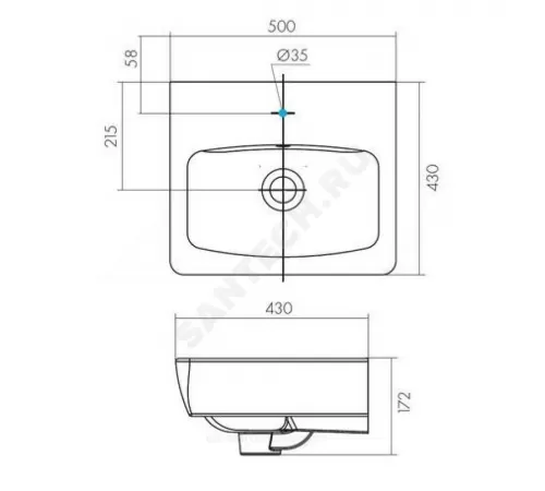 Умывальник мебельный Нео 50 1 отверстие под смеситель по центру белый Santek 1.WH30.2.184