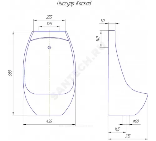 Писсуар настенный Каскад белый с сенсором в комплекте крепления Rosa (Кировская керамика)