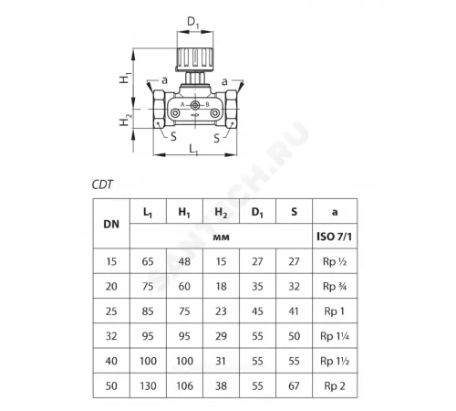 Клапан запорный ручной латунь CDT Ду 50 G2 1/4" A Ру16 НР Kvs=16м3/ч без ниппелей Danfoss 003Z7702