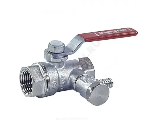 Кран шаровой латунь со спускником R250DS хром Ду 15 Ру42 ВР 1/2" рычаг красный со спускником Giacomini R250SX003