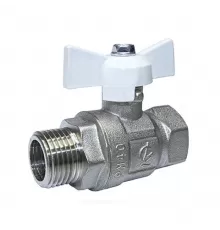 Кран шаровой латунь никель Крепыш 331 аналог 11б27п1 Ду 15 Ру40 ВР/НР полнопроходной бабочка белая ГАЛЛОП 109219