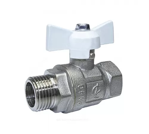 Кран шаровой латунь никель Крепыш 331 аналог 11б27п1 Ду 15 Ру40 ВР/НР полнопроходной бабочка белая ГАЛЛОП 109219