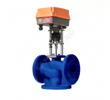 Клапан регулирующий чугун TRV-3 смесительно-разделительный Ду 125 Ру16 фл Kvs=250м3/ч с эл/приводом 3-х позиционным/аналоговым TSL-3000-60-2A-230-IP67 230В Теплосила TRV-3-125-250-322