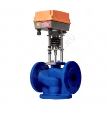 Клапан регулирующий чугун TRV-3 смесительно-разделительный Ду 125 Ру16 фл Kvs=250м3/ч с эл/приводом 3-х позиционным/аналоговым TSL-3000-60-2A-230-IP67 230В Теплосила TRV-3-125-250-322