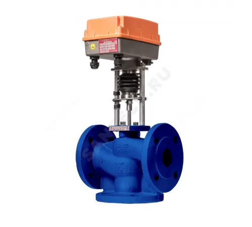 Клапан регулирующий чугун TRV-3 смесительно-разделительный Ду 125 Ру16 фл Kvs=250м3/ч с эл/приводом 3-х позиционным/аналоговым TSL-3000-60-2A-230-IP67 230В Теплосила TRV-3-125-250-322