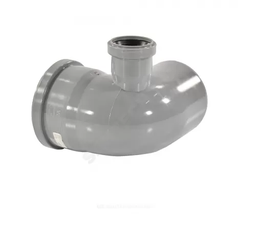 Отвод PP-H с выходом левый серый Дн 110х50х87гр б/нап в/к VALFEX 23121150