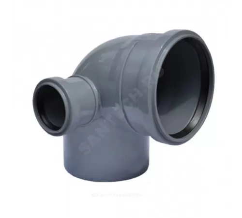 Отвод PP-H с выходом левый серый Дн 110х50х87гр б/нап в/к VALFEX 23121150