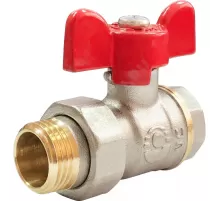 Кран шаровой латунь никель 11Б27фт1М OPTIMA Ду 20 Ру25 ВР/"американка" полнопроходной бабочка красная VALFEX VF.227.NLB1.034