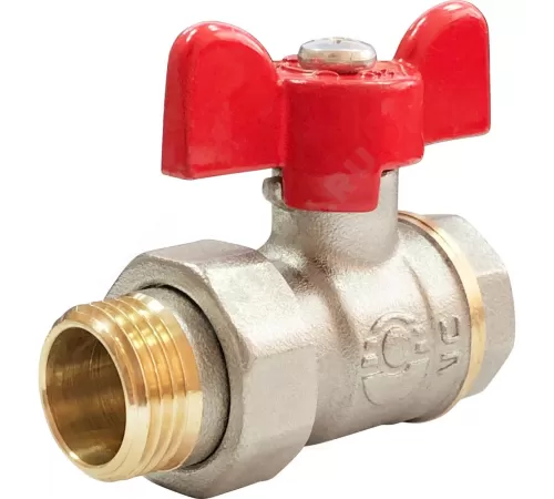 Кран шаровой латунь никель 11Б27фт1М OPTIMA Ду 20 Ру25 ВР/"американка" полнопроходной бабочка красная VALFEX VF.227.NLB1.034