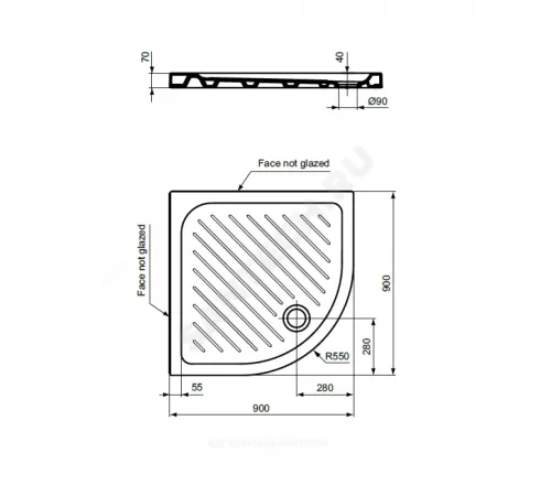 Поддон душевой керамический полукруг Fresh 900х900х70 рифленый белый Vidima W833561