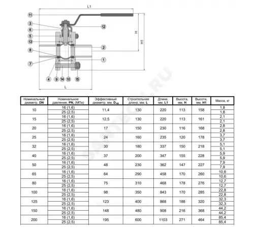 Кран шаровой сталь 11с67п Ду 20 Ру16 п/привар L=150мм полнопроходной Маршал СП.00.1.016.020