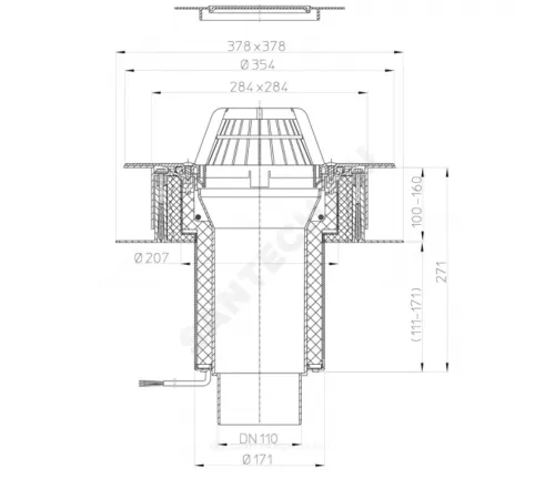 Воронка кровельная HL63.1P с вертикальным выпуском PP Дн 110 с листвоуловителем, электрообогревом, теплоизоляцией HL HL63.1P/1