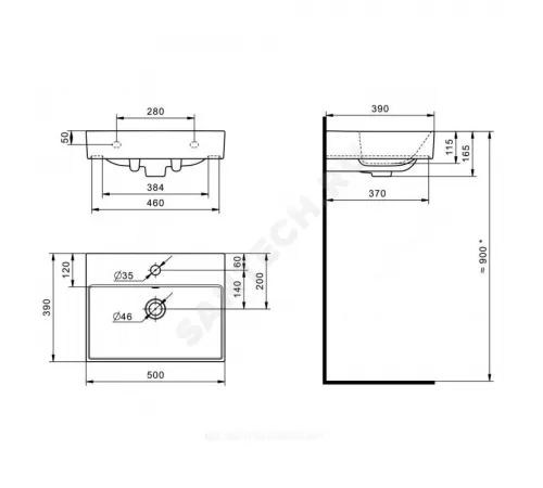 Умывальник мебельный Oleta 50 1 отверстие под смеситель по центру Roca 3274C300Y