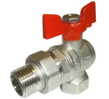 Кран шаровой латунь никель угловой 11Б27фт1М Ду 15 Ру50 ВР/"американка" полнопроходной бабочка красная VALFEX VF.269.NB1.012.PREMIUM