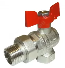 Кран шаровой латунь никель угловой 11Б27фт1М Ду 15 Ру50 ВР/"американка" полнопроходной бабочка красная VALFEX VF.269.NB1.012.PREMIUM