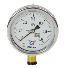 Манометр гидрозаполненный ТМ-520Р.20 радиальный Дк100мм 0-0,6 МПа кл.1,0 G1/2" силикон Росма 00000030537