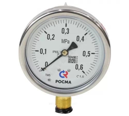 Манометр гидрозаполненный ТМ-520Р.20 радиальный Дк100мм 0-0,6 МПа кл.1,0 G1/2" силикон Росма 00000030537