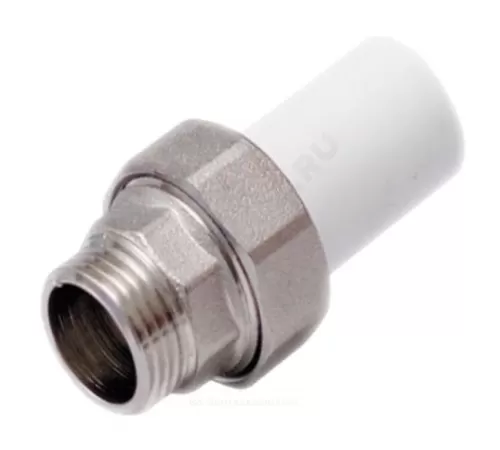 Муфта трубная PP-R комбинированная разъемная белая Дн 32х1" Ру25 наруж пайка/НР RTP (РосТурПласт) 14289