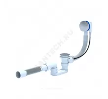 Слив-перелив для ванны плоский полуавтоматический (тросик) 1 1/2"x40 с гофрой 40х50 слив клапан, пробка D=43мм АНИ Пласт EM601