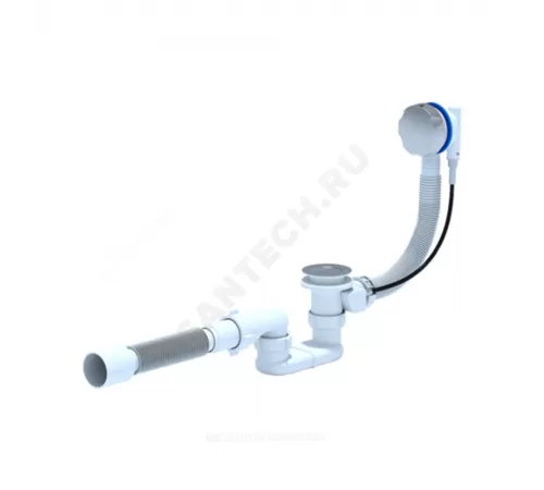 Слив-перелив для ванны плоский полуавтоматический (тросик) 1 1/2"x40 с гофрой 40х50 слив клапан, пробка D=43мм АНИ Пласт EM601