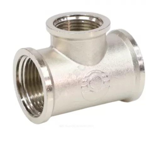 Тройник латунь никель переходной Ду 20х15х20 (3/4"х1/2"х3/4") ВР VALFEX VF.750.N.034.012.034