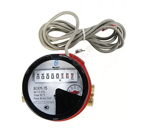 Счётчик г/в и х/в крыльчатый многоструйный Ду 15 Ру16 90С L=80мм резьба импульсный В/К IP67 ВСКМ-15 ДГ2 Декаст 72-15-256