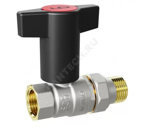 Кран шаровой латунь никель Pride Ду 15 Ру40 ВР/"американка" с Т-рукояткой красной аналог 11б27п1 LD 47.348.15