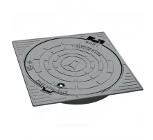 Люк чугун канализационный (К) Т (тяжелый) С250 квадратный m=49,5кг h=95мм с замковым устройством шарнирным механизмом, фиксатором и пружиной Т(С250)-7-8-60 ГОСТ 3634-2019