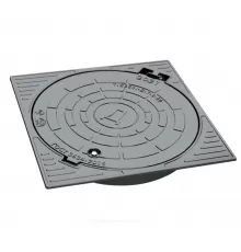 Люк чугун канализационный (К) Т (тяжелый) С250 квадратный m=49,5кг h=95мм с замковым устройством шарнирным механизмом, фиксатором и пружиной Т(С250)-7-8-60 ГОСТ 3634-2019