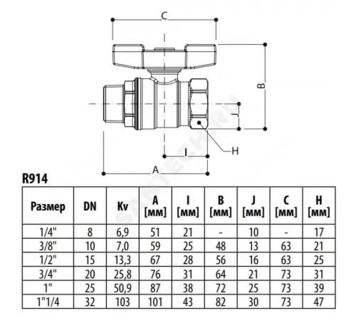 Кран шаровой DADO латунь никель R914 Ду 10 Ру42 ВР/НР полнопроходной бабочка красная Giacomini R914X022