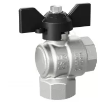 Кран шаровой латунь никель угловой Pride Ду 15 Ру40 ВР бабочка черная LD 47.200.15