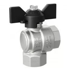 Кран шаровой латунь никель угловой Pride Ду 15 Ру40 ВР бабочка черная LD 47.200.15