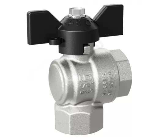 Кран шаровой латунь никель угловой Pride Ду 15 Ру40 ВР бабочка черная LD 47.200.15